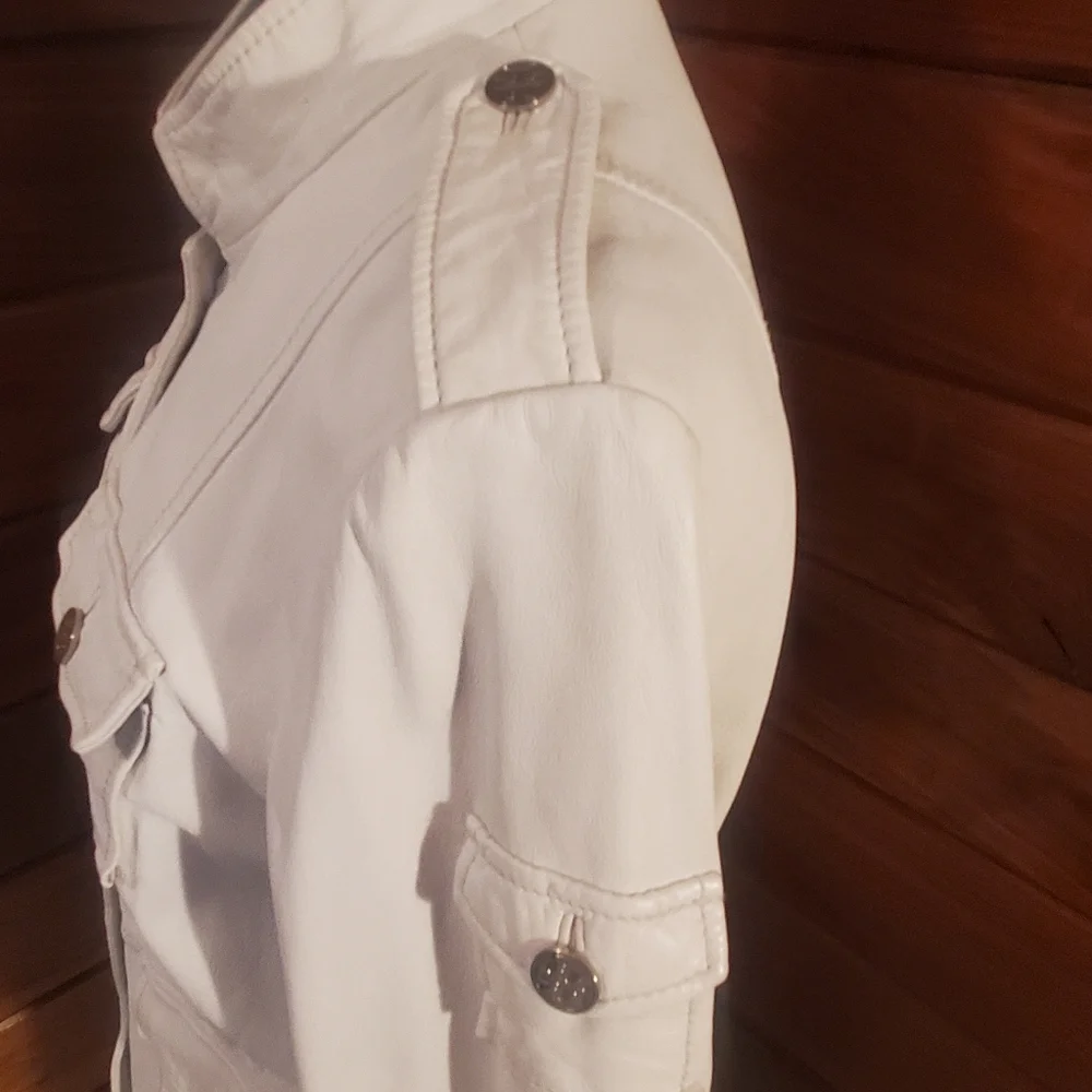 Tory Burch Leather Women's White Military Style Jacket Coat 14 Fits 10 12 - Picture 3 of 14